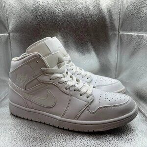 Size 12 - Nike Air Jordan 1 Mid White Leather Basketball Sneakers 554724-136‎